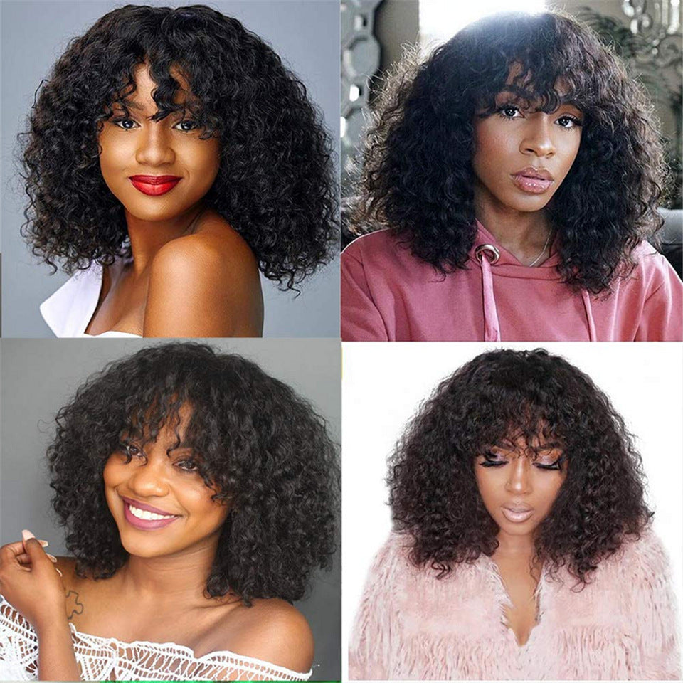 Kinky Curly Human Hair Wigs With Bangs My Store