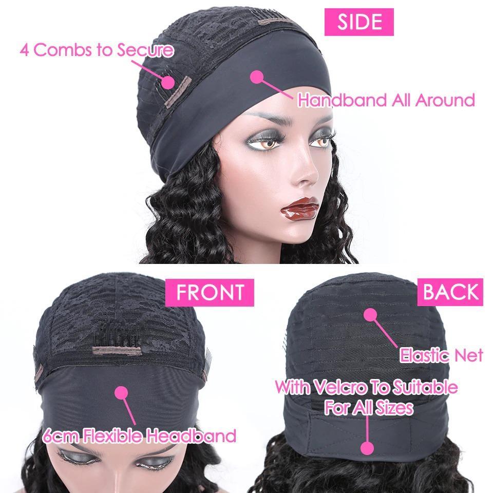 Headband Wig Kinky Straight Human Hair Scarf Wig No GLUE Easy Wear Cerise Alfie