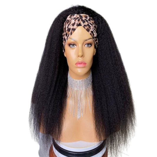 Headband Wig Kinky Straight Human Hair Scarf Wig No GLUE Easy Wear Cerise Alfie