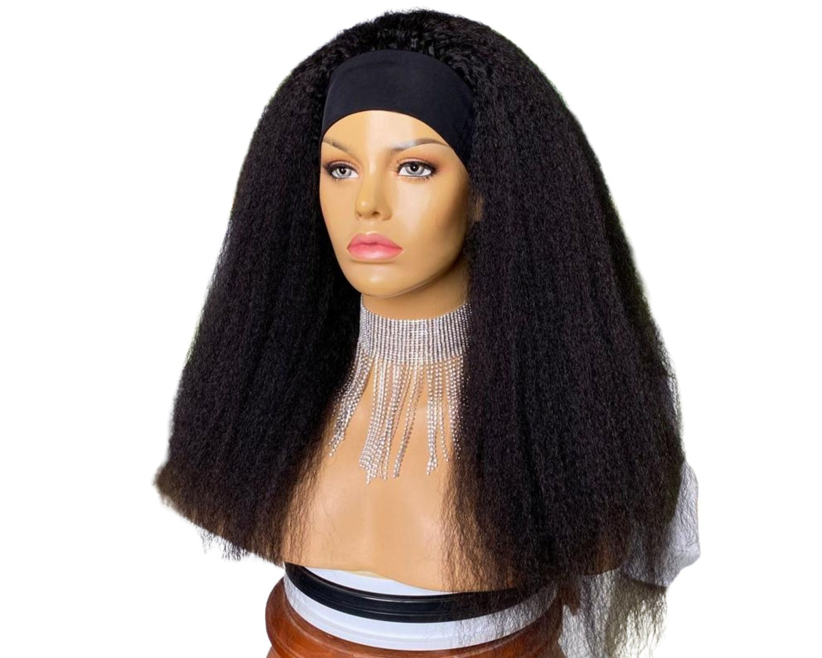 Headband Wig Kinky Straight Human Hair Scarf Wig No GLUE Easy Wear Cerise Alfie