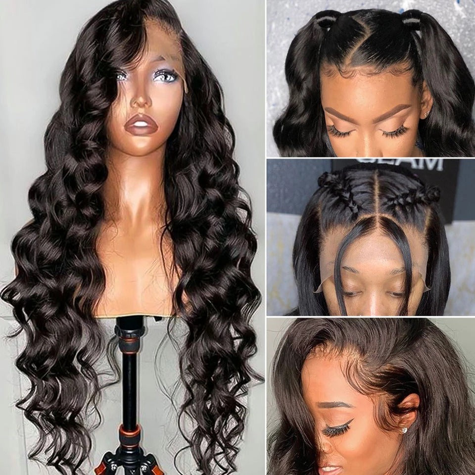 13x4 HD Transparent Lace Frontal Loose Body Wave Human Hair Wigs 180% Cerise Alfie