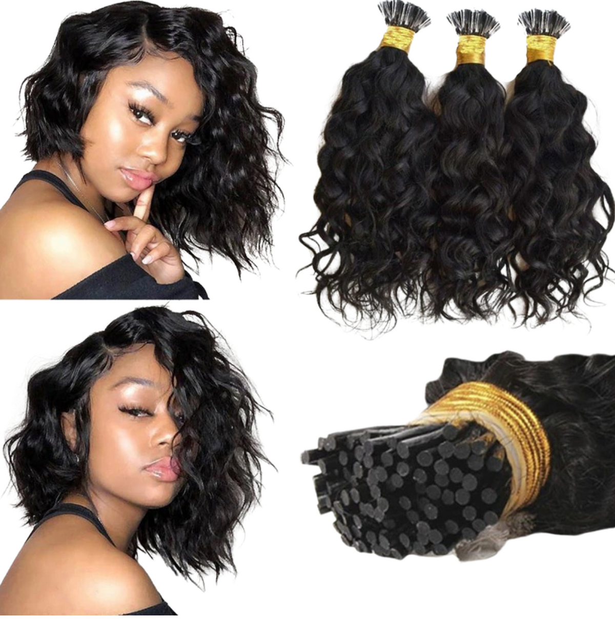 Water Wave Human Hair i Tip Microlinks Bulk Braiding Human Hair Bundle Cerise Alfie