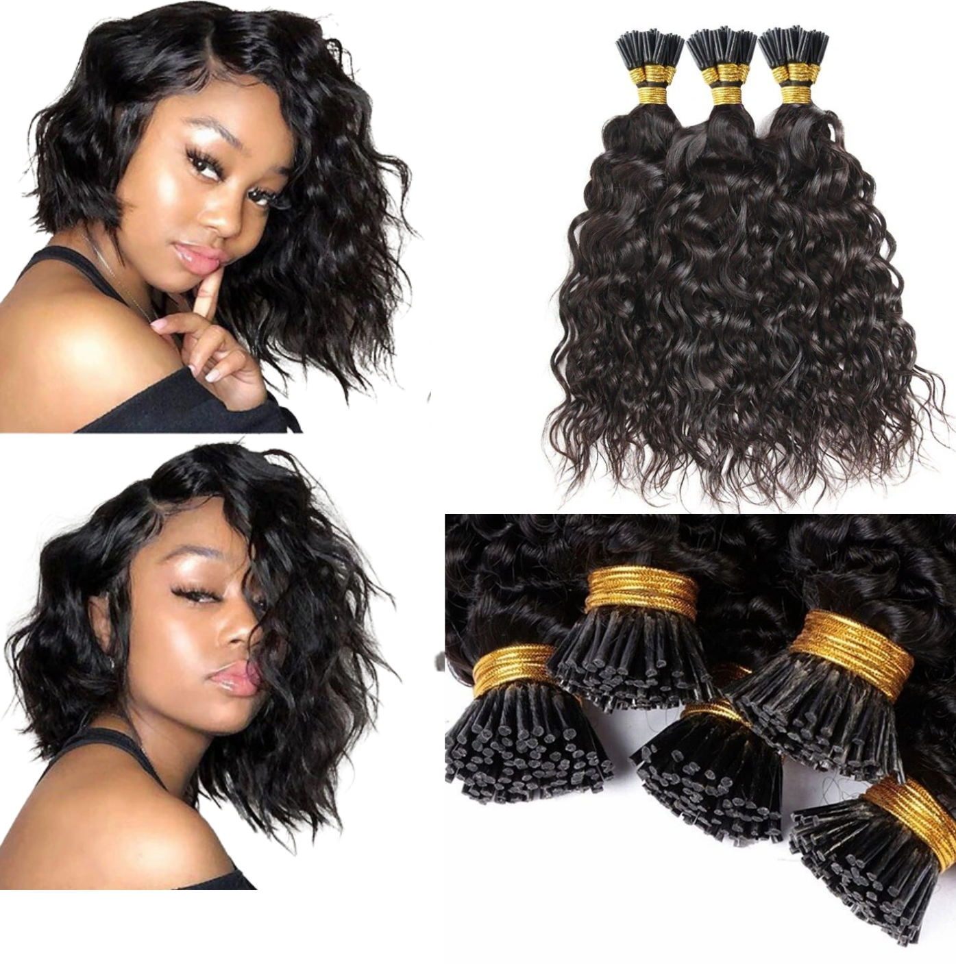 Water Wave Human Hair i Tip Microlinks Bulk Braiding Human Hair Bundle Cerise Alfie