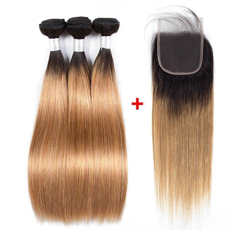 BeuMax 1B/27 Straight Hair BUNDLES with CLOSURES & FRONTALS Cerise Alfie