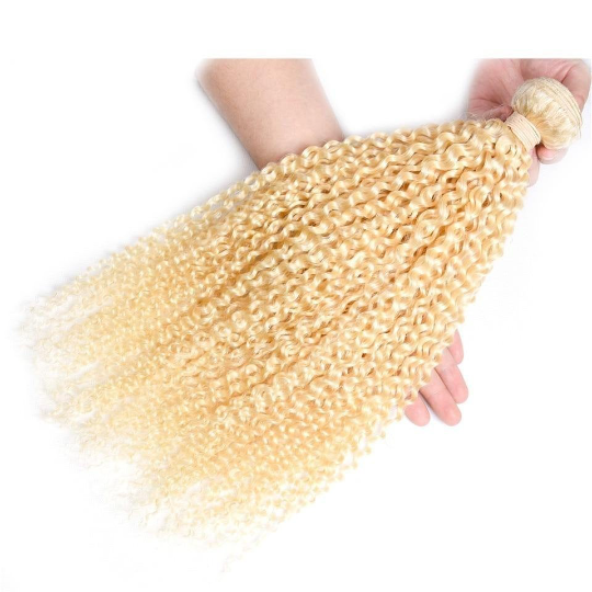 Blonde Kinky Curly #1B/613 Human Hair BUNDLES with CLOSURES & FRONTALS Cerise Alfie