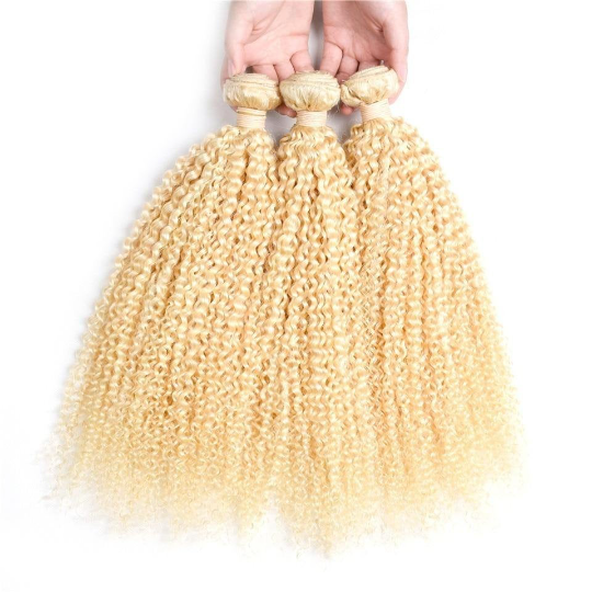 Blonde Kinky Curly #1B/613 Human Hair BUNDLES with CLOSURES & FRONTALS Cerise Alfie