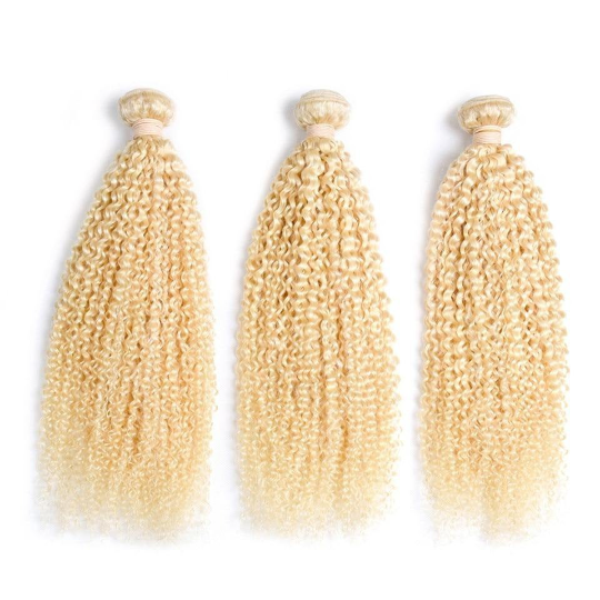 Blonde Kinky Curly #1B/613 Human Hair BUNDLES with CLOSURES & FRONTALS Cerise Alfie