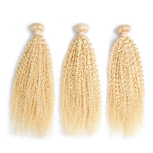 Blonde Kinky Curly #1B/613 Human Hair BUNDLES with CLOSURES & FRONTALS Cerise Alfie