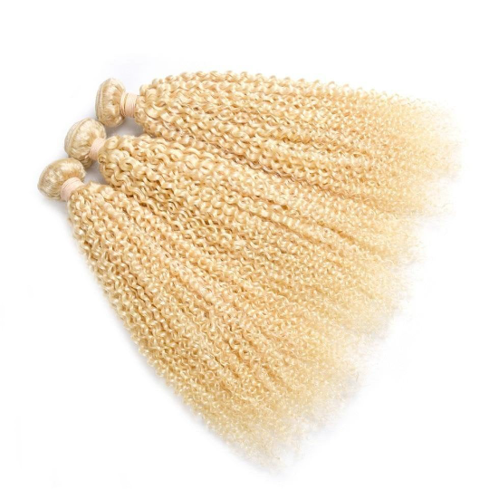 Blonde Kinky Curly #1B/613 Human Hair BUNDLES with CLOSURES & FRONTALS Cerise Alfie