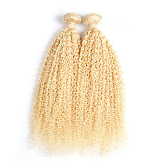 Blonde Kinky Curly #1B/613 Human Hair BUNDLES with CLOSURES & FRONTALS Cerise Alfie