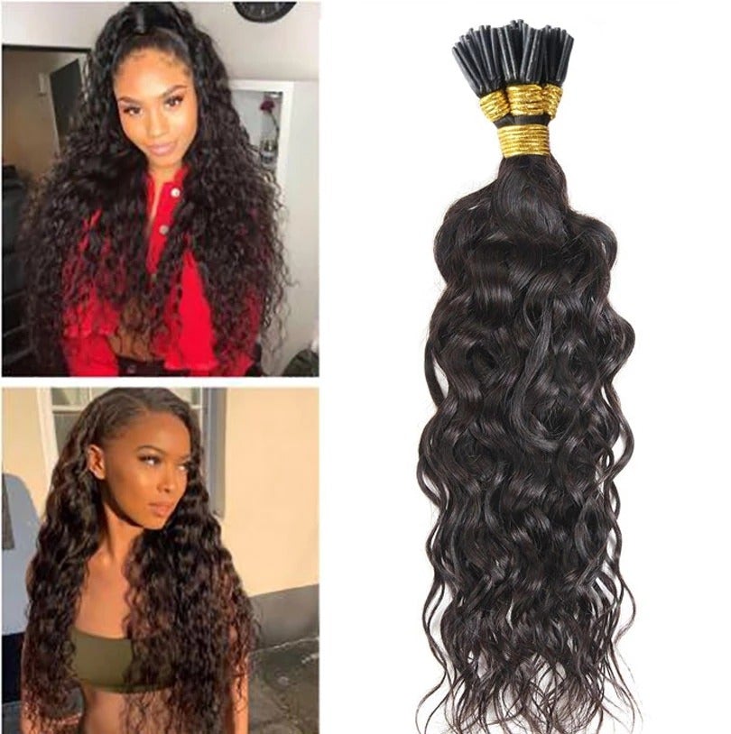Water Wave Human Hair i Tip Microlinks Bulk Braiding Human Hair Bundle Cerise Alfie