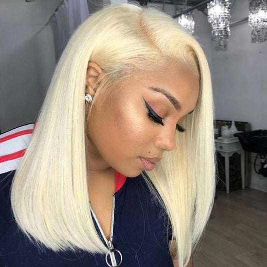 613 Blonde Short Bob Wigs Lace Front Human Hair Wigs Soft Pre Plucked Blue Charlie