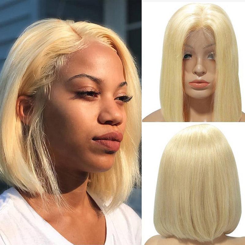 613 Blonde Short Bob Wigs Lace Front Human Hair Wigs Soft Pre Plucked Blue Charlie